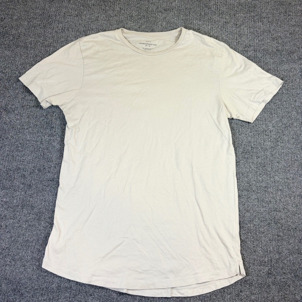 Cotton On Mens Organic Longline T-Shirt Beige Curved Hem Short Sleeve Medium